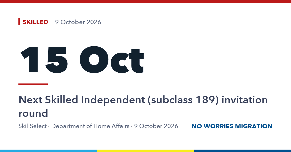15 Oct. Next Skilled Independent (subclass 189) invitation round